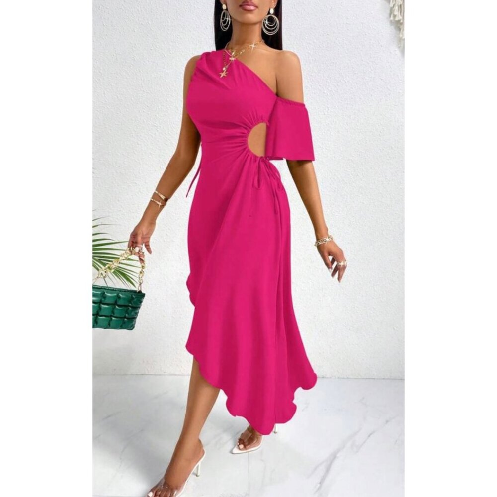 One Shoulder Fuchsia Pink Asymmetrical Sundress Small NIB